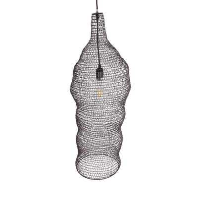 GloboStar® KENTUCKY 01905 Vintage Κρεμαστό Φωτιστικό Πλέγμα Μονόφωτο 1 x E27 IP20 Καφέ Μέταλλο - Μ30 x Π30 x Y80cm