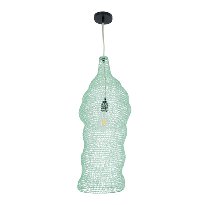 GloboStar® KENTUCKY 01906 Vintage Κρεμαστό Φωτιστικό Πλέγμα Μονόφωτο 1 x E27 IP20 Τιρκουάζ Μέταλλο - Μ30 x Π30 x Y80cm