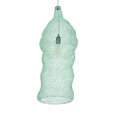 GloboStar® KENTUCKY 01906 Vintage Κρεμαστό Φωτιστικό Πλέγμα Μονόφωτο 1 x E27 IP20 Τιρκουάζ Μέταλλο - Μ30 x Π30 x Y80cm