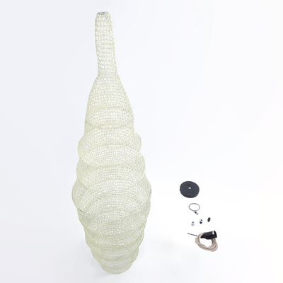 GloboStar® KENTUCKY 01907 Vintage Κρεμαστό Φωτιστικό Πλέγμα Μονόφωτο 1 x E27 IP20 Μπεζ Μέταλλο - Μ30 x Π30 x Y105m