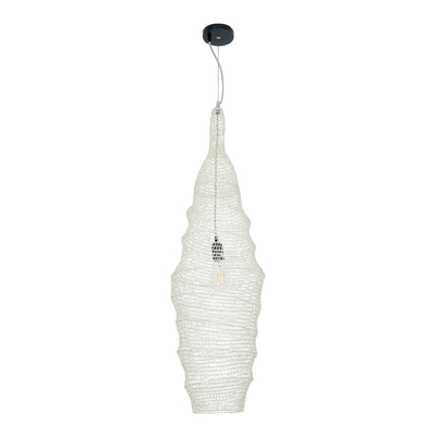 GloboStar® KENTUCKY 01907 Vintage Κρεμαστό Φωτιστικό Πλέγμα Μονόφωτο 1 x E27 IP20 Μπεζ Μέταλλο - Μ30 x Π30 x Y105m