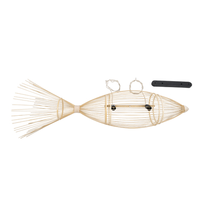GloboStar® FISH 01927 Μοντέρνο Κρεμαστό Φωτιστικό Πλέγμα Δίφωτο 2 x E27 IP20 Μπεζ Ξύλο - Μ130 x Π42 x Υ42cm