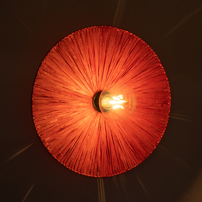 GloboStar® COLOMBO 02281 Boho Επιτοίχιο Φωτιστικό Απλίκα Μονόφωτο 1 x E27 IP20 Κόκκινη Ράφια - Μ40 x Π40 x Υ9cm