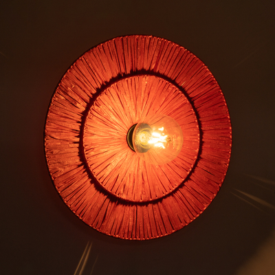 GloboStar® COLOMBO 02282 Boho Επιτοίχιο Φωτιστικό Απλίκα Μονόφωτο 1 x E27 IP20 Κόκκινη Ράφια - Μ40 x Π40 x Υ9cm