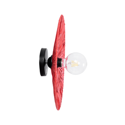 GloboStar® COLOMBO 02282 Boho Επιτοίχιο Φωτιστικό Απλίκα Μονόφωτο 1 x E27 IP20 Κόκκινη Ράφια - Μ40 x Π40 x Υ9cm