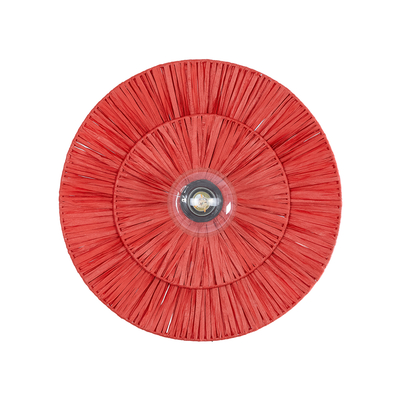 GloboStar® COLOMBO 02282 Boho Επιτοίχιο Φωτιστικό Απλίκα Μονόφωτο 1 x E27 IP20 Κόκκινη Ράφια - Μ40 x Π40 x Υ9cm