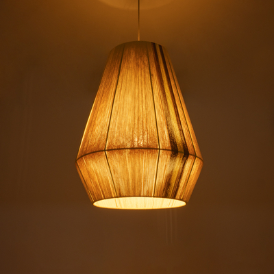 GloboStar® SALERNO 02334 Boho Κρεμαστό Φωτιστικό Πλέγμα Μονόφωτο 1 x E27 IP20 Μπεζ, Καφέ & Κίτρινο Νήμα - Μ50 x Π50 x Υ60cm