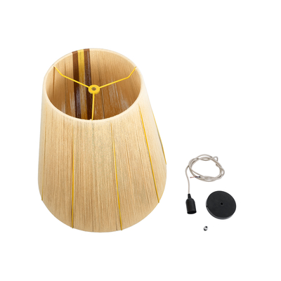 GloboStar® SALERNO 02334 Boho Κρεμαστό Φωτιστικό Πλέγμα Μονόφωτο 1 x E27 IP20 Μπεζ, Καφέ & Κίτρινο Νήμα - Μ50 x Π50 x Υ60cm