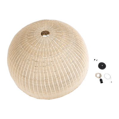 GloboStar® MONTANA 02380 Boho Κρεμαστό Φωτιστικό Καμπάνα Μονόφωτο 1 x E27 IP20 Μπεζ Ξύλο - Μ120 x Π120 x Υ60cm