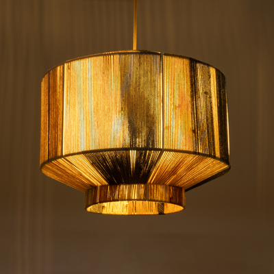 GloboStar® SALERNO 02388 Boho Κρεμαστό Φωτιστικό Καπέλο Μονόφωτο 1 x E27 IP20 Πολύχρωμο Σχοινί - Μ40 x Π40 x Υ35cm