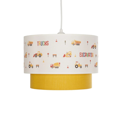 GloboStar® EXCAVATOR 204-0005 Παιδικό Κρεμαστό Φωτιστικό Φιγούρα Μονόφωτο 1 x E27 IP20 Λευκό & Κίτρινο Ύφασμα - Μ30 x Π30 x Υ70cm