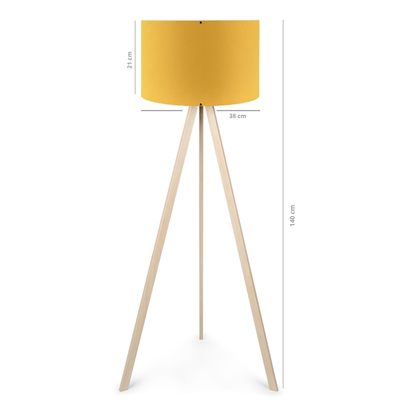 GloboStar® SAGA 204-0045 Μοντέρνο Eπιδαπέδιο Φωτιστικό Μονόφωτο 1 x E27 IP20 Μπεζ Ξύλο με Κίτρινο Ύφασμα - Μ38 x Π38 x Υ140cm