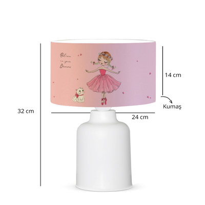 GloboStar® BALLERINA 204-0029 Παιδικό Eπιτραπέζιο Φωτιστικό Φιγούρα Μονόφωτο 1 x E27 IP20 Ροζ Ύφασμα - Μ24 x Π24 x Υ32cm