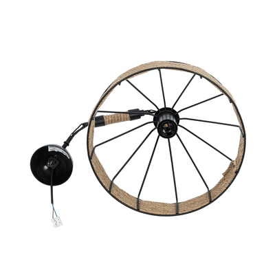 GloboStar® ZION 203-0003 Vintage Κρεμαστό Φωτιστικό Σχοινί Μονόφωτο 1 x E27 IP20 Μαύρο Μέταλλο με Μπεζ Σχοινί - Μ33 x Π33 x Υ29cm