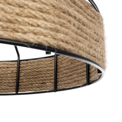 GloboStar® ZION 203-0003 Vintage Κρεμαστό Φωτιστικό Σχοινί Μονόφωτο 1 x E27 IP20 Μαύρο Μέταλλο με Μπεζ Σχοινί - Μ33 x Π33 x Υ29cm