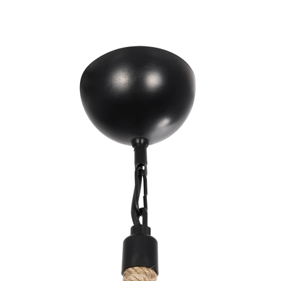 GloboStar® ZION 203-0003 Vintage Κρεμαστό Φωτιστικό Σχοινί Μονόφωτο 1 x E27 IP20 Μαύρο Μέταλλο με Μπεζ Σχοινί - Μ33 x Π33 x Υ29cm