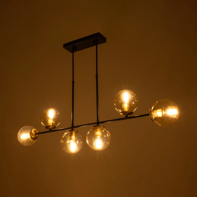 GloboStar® LATTICE 203-0016 Μοντέρνο Κρεμαστό Φωτιστικό Ράγα Πολύφωτο 6 x E27 IP20 Μαύρο & Μπρούτζινο Μέταλλο με Mελί Γυαλί - Μ120 x Π15 x Υ32cm