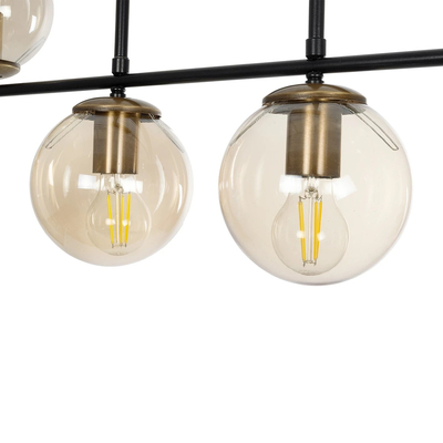 GloboStar® LATTICE 203-0016 Μοντέρνο Κρεμαστό Φωτιστικό Ράγα Πολύφωτο 6 x E27 IP20 Μαύρο & Μπρούτζινο Μέταλλο με Mελί Γυαλί - Μ120 x Π15 x Υ32cm