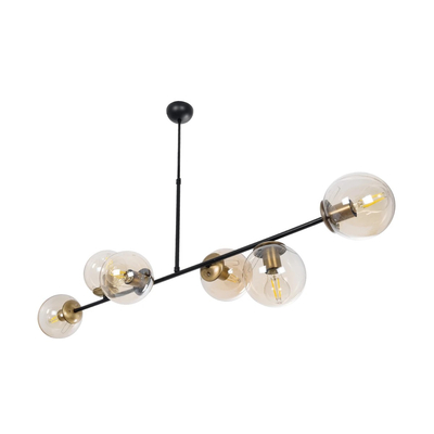 GloboStar® LATTICE 203-0017 Μοντέρνο Κρεμαστό Φωτιστικό Ράγα Πολύφωτο 6 x E27 IP20 Μαύρο & Μπρούτζινο Μέταλλο με Mελί Γυαλί - Μ120 x Π32 x Υ32cm
