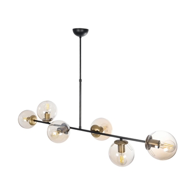 GloboStar® LATTICE 203-0017 Μοντέρνο Κρεμαστό Φωτιστικό Ράγα Πολύφωτο 6 x E27 IP20 Μαύρο & Μπρούτζινο Μέταλλο με Mελί Γυαλί - Μ120 x Π32 x Υ32cm