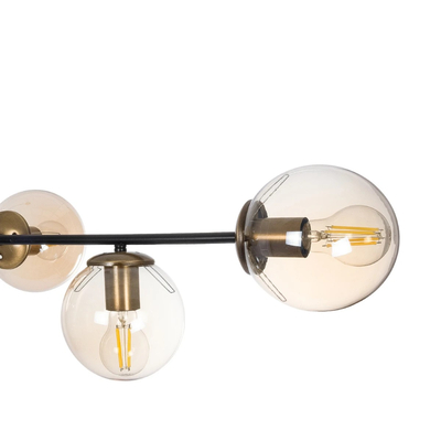 GloboStar® LATTICE 203-0017 Μοντέρνο Κρεμαστό Φωτιστικό Ράγα Πολύφωτο 6 x E27 IP20 Μαύρο & Μπρούτζινο Μέταλλο με Mελί Γυαλί - Μ120 x Π32 x Υ32cm