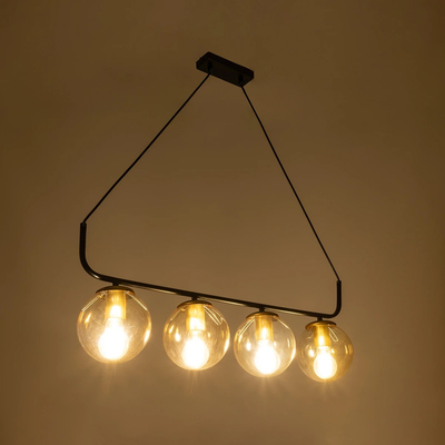 GloboStar® LATTICE 203-0018 Μοντέρνο Κρεμαστό Φωτιστικό Ράγα Πολύφωτο 4 x E27 IP20 Μαύρο & Μπρούτζινο Μέταλλο με Mελί Γυαλί - Μ78 x Π15 x Υ81cm