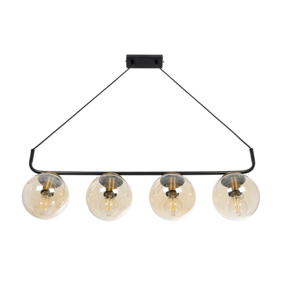 GloboStar® LATTICE 203-0018 Μοντέρνο Κρεμαστό Φωτιστικό Ράγα Πολύφωτο 4 x E27 IP20 Μαύρο & Μπρούτζινο Μέταλλο με Mελί Γυαλί - Μ78 x Π15 x Υ81cm