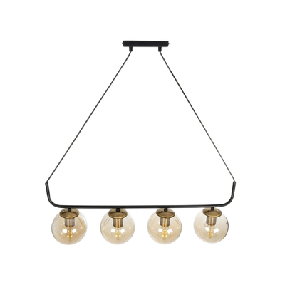 GloboStar® LATTICE 203-0018 Μοντέρνο Κρεμαστό Φωτιστικό Ράγα Πολύφωτο 4 x E27 IP20 Μαύρο & Μπρούτζινο Μέταλλο με Mελί Γυαλί - Μ78 x Π15 x Υ81cm