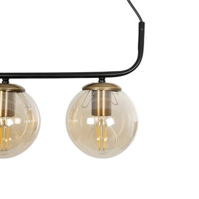 GloboStar® LATTICE 203-0018 Μοντέρνο Κρεμαστό Φωτιστικό Ράγα Πολύφωτο 4 x E27 IP20 Μαύρο & Μπρούτζινο Μέταλλο με Mελί Γυαλί - Μ78 x Π15 x Υ81cm