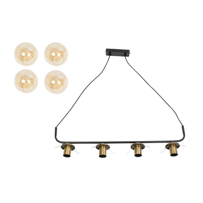 GloboStar® LATTICE 203-0018 Μοντέρνο Κρεμαστό Φωτιστικό Ράγα Πολύφωτο 4 x E27 IP20 Μαύρο & Μπρούτζινο Μέταλλο με Mελί Γυαλί - Μ78 x Π15 x Υ81cm