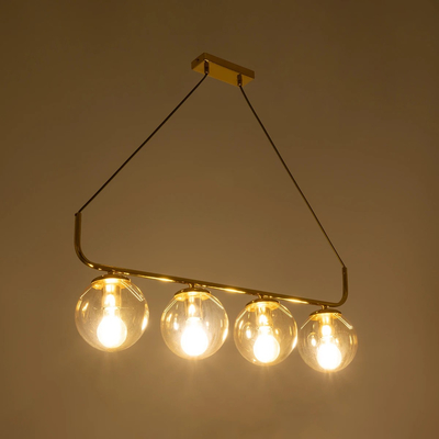 GloboStar® LATTICE 203-0019 Μοντέρνο Κρεμαστό Φωτιστικό Ράγα Πολύφωτο 4 x E27 IP20 Χρυσό Μέταλλο με Mελί Γυαλί - Μ78 x Π15 x Υ81cm