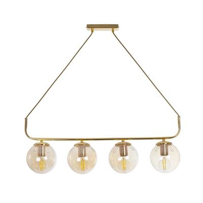 GloboStar® LATTICE 203-0019 Μοντέρνο Κρεμαστό Φωτιστικό Ράγα Πολύφωτο 4 x E27 IP20 Χρυσό Μέταλλο με Mελί Γυαλί - Μ78 x Π15 x Υ81cm