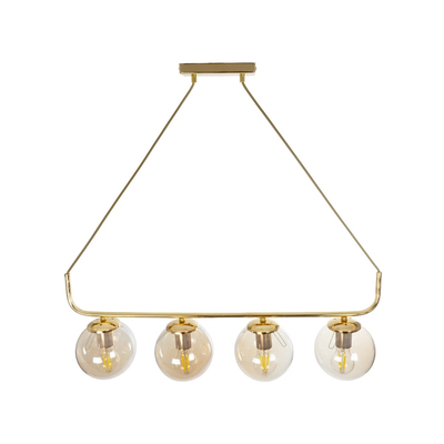 GloboStar® LATTICE 203-0019 Μοντέρνο Κρεμαστό Φωτιστικό Ράγα Πολύφωτο 4 x E27 IP20 Χρυσό Μέταλλο με Mελί Γυαλί - Μ78 x Π15 x Υ81cm