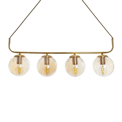 GloboStar® LATTICE 203-0019 Μοντέρνο Κρεμαστό Φωτιστικό Ράγα Πολύφωτο 4 x E27 IP20 Χρυσό Μέταλλο με Mελί Γυαλί - Μ78 x Π15 x Υ81cm