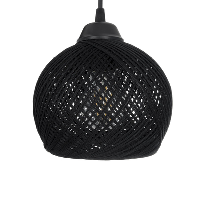 GloboStar® YASAM 203-0022 Vintage Κρεμαστό Φωτιστικό Πλέγμα Τρίφωτο 3 x E27 IP20 Μαύρο Ρατάν - Μ42 x Π42 x Υ54cm