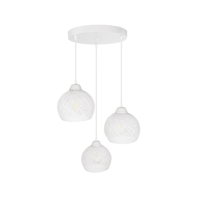 GloboStar® YASAM 203-0023 Vintage Κρεμαστό Φωτιστικό Πλέγμα Τρίφωτο 3 x E27 IP20 Λευκό Ρατάν - Μ42 x Π42 x Υ54cm