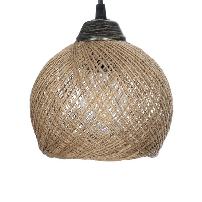 GloboStar® YASAM 203-0025 Vintage Κρεμαστό Φωτιστικό Πλέγμα Τρίφωτο 3 x E27 IP20 Καφέ Ρατάν - Μ42 x Π42 x Υ54cm