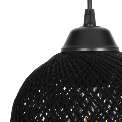 GloboStar® YASAM 203-0026 Vintage Κρεμαστό Φωτιστικό Ράγα Τρίφωτο 3 x E27 IP20 Μαύρο Ρατάν - Μ45 x Π18 x Υ30cm