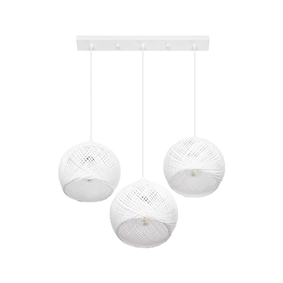 GloboStar® YASAM 203-0027 Vintage Κρεμαστό Φωτιστικό Ράγα Τρίφωτο 3 x E27 IP20 Λευκό Ρατάν - Μ45 x Π18 x Υ30cm