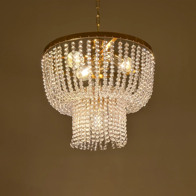 GloboStar® CRYSTAL 203-0028 Κλασικό Κρεμαστό Φωτιστικό Κρύσταλλα Τρίφωτο 3 x E27 IP20 Χρυσό Μέταλλο με Διάφανο Κρύσταλλο - Μ41 x Π41 x Υ40cm