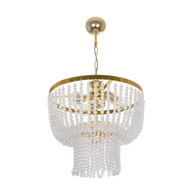 GloboStar® CRYSTAL 203-0028 Κλασικό Κρεμαστό Φωτιστικό Κρύσταλλα Τρίφωτο 3 x E27 IP20 Χρυσό Μέταλλο με Διάφανο Κρύσταλλο - Μ41 x Π41 x Υ40cm