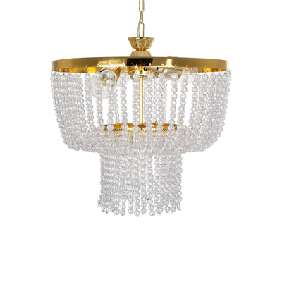 GloboStar® CRYSTAL 203-0028 Κλασικό Κρεμαστό Φωτιστικό Κρύσταλλα Τρίφωτο 3 x E27 IP20 Χρυσό Μέταλλο με Διάφανο Κρύσταλλο - Μ41 x Π41 x Υ40cm