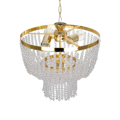 GloboStar® CRYSTAL 203-0028 Κλασικό Κρεμαστό Φωτιστικό Κρύσταλλα Τρίφωτο 3 x E27 IP20 Χρυσό Μέταλλο με Διάφανο Κρύσταλλο - Μ41 x Π41 x Υ40cm