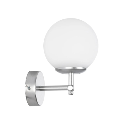 GloboStar® DALPH 203-0031 Vintage Επιτοίχιο Φωτιστικό Απλίκα Μονόφωτο 1 x E27 IP20 Ασημί Μέταλλο με Λευκό Γυαλί - M18 x Π15 x Υ23cm