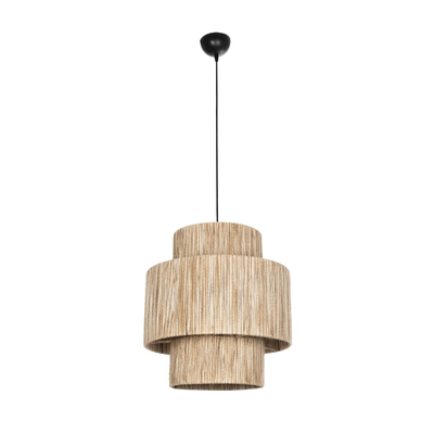 GloboStar® SALTO 203-0037 Boho Κρεμαστό Φωτιστικό Καπέλο Μονόφωτο 1 x E27 IP20 Μπέζ Σχοινί - M40 x Π40 x Υ42cm