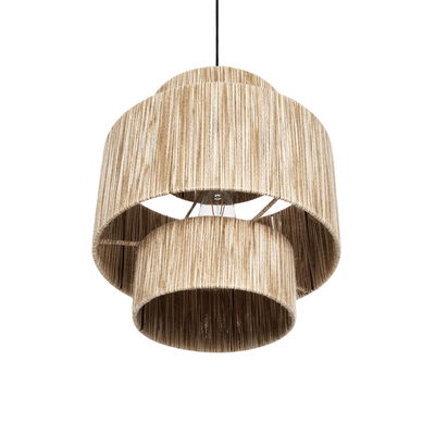 GloboStar® SALTO 203-0037 Boho Κρεμαστό Φωτιστικό Καπέλο Μονόφωτο 1 x E27 IP20 Μπέζ Σχοινί - M40 x Π40 x Υ42cm