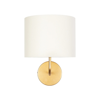 GloboStar® RALPH 203-0039 Vintage Επιτοίχιο Φωτιστικό Απλίκα Μονόφωτο 1 x E27 IP20 Χρυσό Μέταλλο με Λευκό Ύφασμα - Μ22 x Π29 x Υ30cm