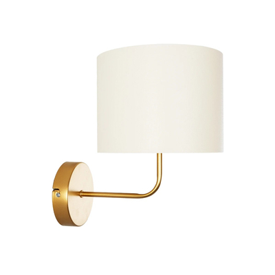 GloboStar® RALPH 203-0039 Vintage Επιτοίχιο Φωτιστικό Απλίκα Μονόφωτο 1 x E27 IP20 Χρυσό Μέταλλο με Λευκό Ύφασμα - Μ22 x Π29 x Υ30cm