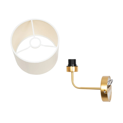 GloboStar® RALPH 203-0039 Vintage Επιτοίχιο Φωτιστικό Απλίκα Μονόφωτο 1 x E27 IP20 Χρυσό Μέταλλο με Λευκό Ύφασμα - Μ22 x Π29 x Υ30cm
