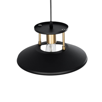 GloboStar® BILLA 203-0042 Vintage Κρεμαστό Φωτιστικό Καμπάνα Μονόφωτο 1 x E27 IP20 Μαύρο & Χρυσό Μέταλλο - M30.5 x Π30.5 x Υ20cm